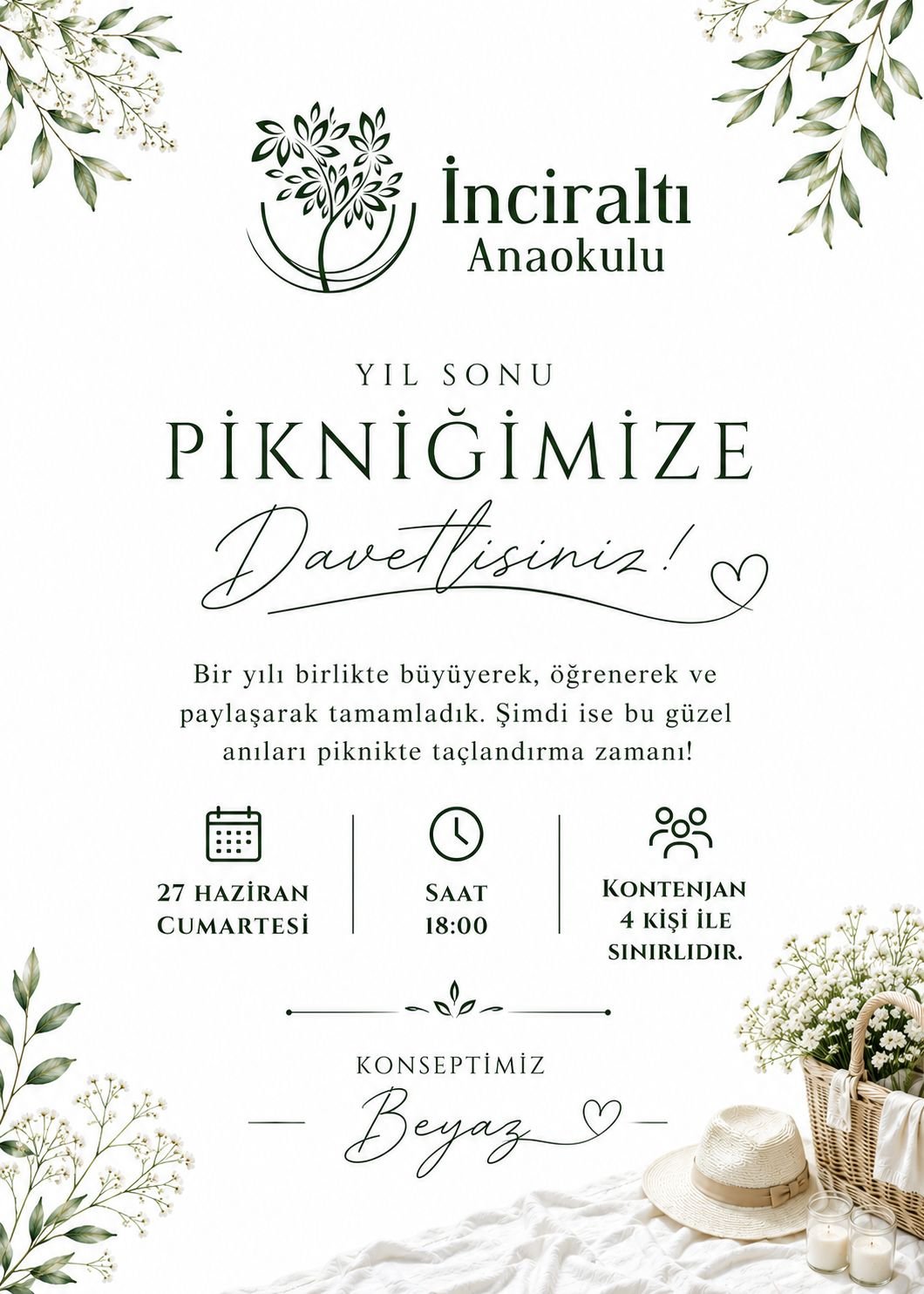 İnciraltı Anaokulu Yıl Sonu Pikniği Davetiyesi